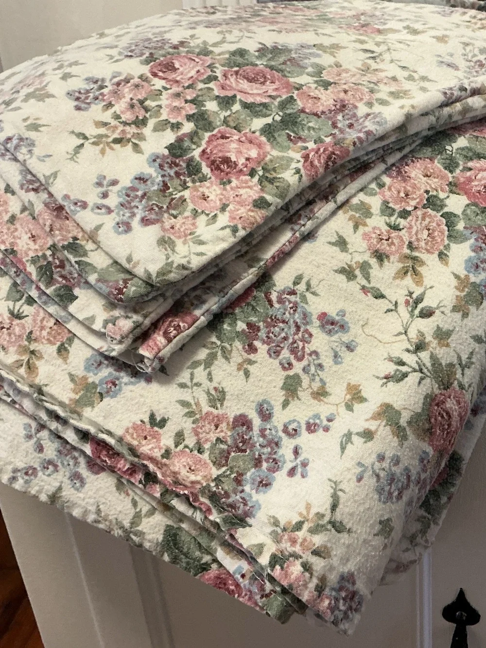 Vintage Shabby Chic 100% Cotton Flannel Sheet Set